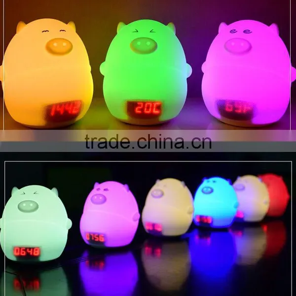 Most Popular Silicone Pig Shape Silicone Animal Led Alarm Clock Night Light For Kids photo-5
