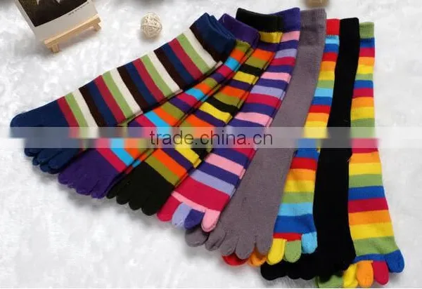 High Quality Long Section Colorful Strip Five Fingers Socks Long Stocking Toes Socks photo-2