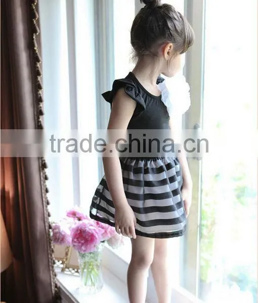 2015 Summer Girls Dress Girls Cute Princess Stripe Dress 3D Flower Boutique Party Costume Children Clothes Dress for Girl photo-3