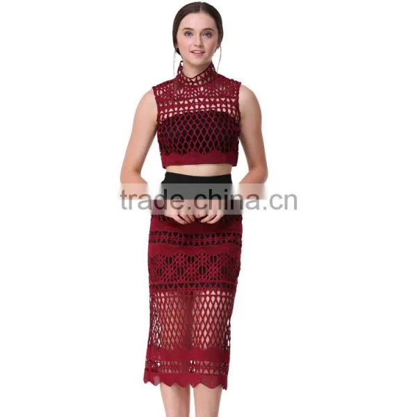 2017 Summer Woman Latest New Fashion Lace Blouse and Midi Skirt Design Images photo-3