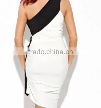 Color Mosaic Shoulder Collar Asymmetric Pleated Sleeveless Slim Package Hip Dress Sub photo-2
