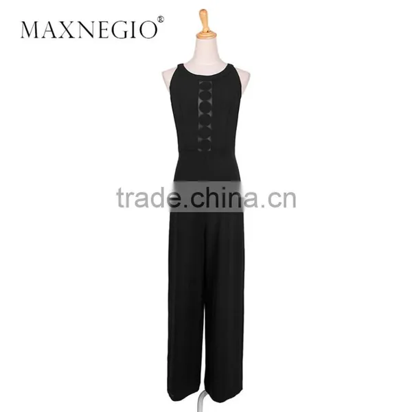 MaxNegio Brand Wholesale Fashion Chiffon 2016 Latest Design Jewel Neck Party Jumpsuit for Ladies photo-3