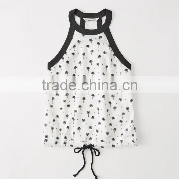 MGOO Black Binding String Tie Up T Shirt Sleeveless Custom Design Sexy Tops For Women photo-4