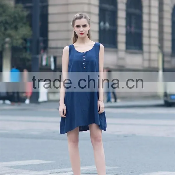 Breathable Ladies's Loose Style Dress for Summer Fashion Scoop Neck Dress Sleeveless Dress Casual Skirt