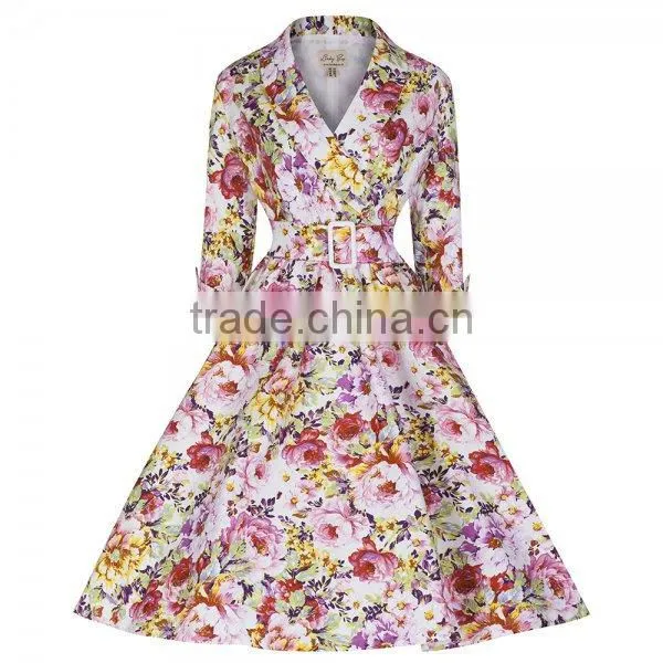 Walson C89081A Wholesal Walsonrockabilly Supplier Cotton Long Sleeve Printed 50s Vintage Rockabilly Dress Winter Vintage Swing d photo-4
