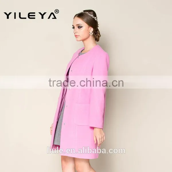 2015 Latest Fashionable o Neck Apricot Plain Style Brand Name Women Winter Coat photo-6