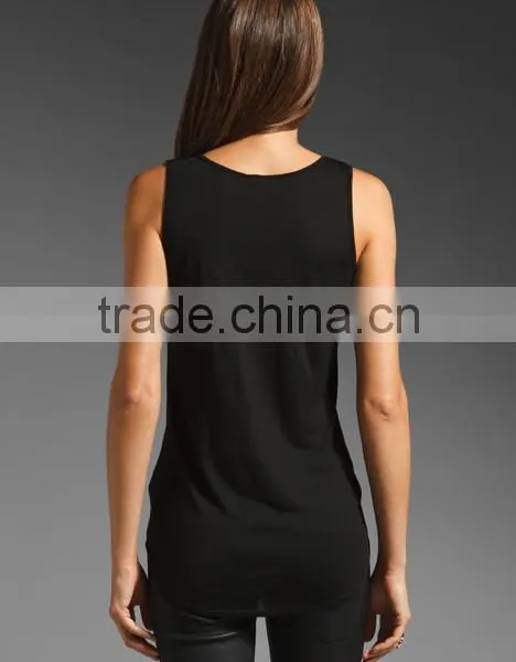 Jersey Raw Edges Black Tank Tops photo-3