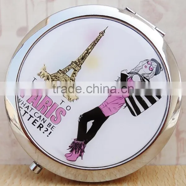 2015 New Vintage Double Sides Portable Foldable Pocket Metal Makeup Compact Mirror Woman Cosmetic photo-2