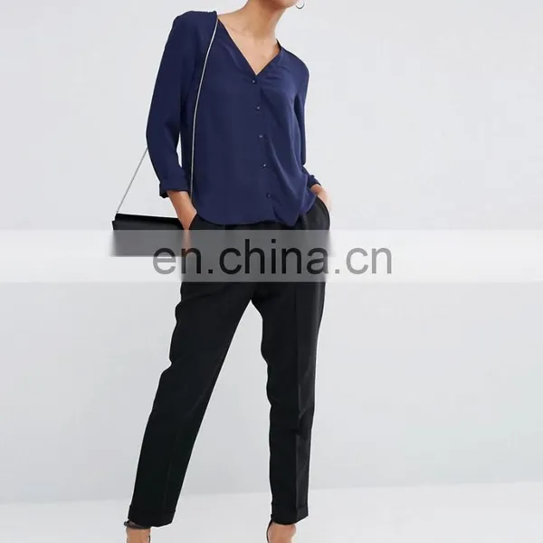 2017 Women's Newest Design OEM Blouse V- Neck Chiffon Blouse Wholesale photo-2