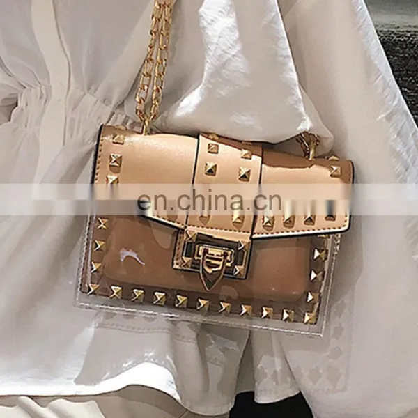 Messenger Bag Chain Shoulder, Bag Female Rivets Jelly Rivet Handbag Metal Buckle Transparent Square Pvc Handbag Clear Jelly Bag/ photo-2