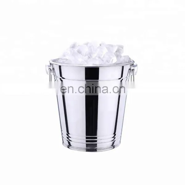Round Stainless Steel Ice Bucket Metal Beer Tub Cube Container Wine Champagne Cooler Handles Copper Ice Buckets photo-2