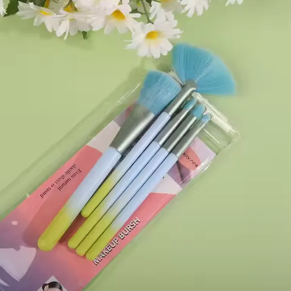 Portable 5-Piece Soft Bristled Makeup Brush Set New Fan-Shaped Eye Shadow Blush Concealer Face Brush for Convenient Application photo-2