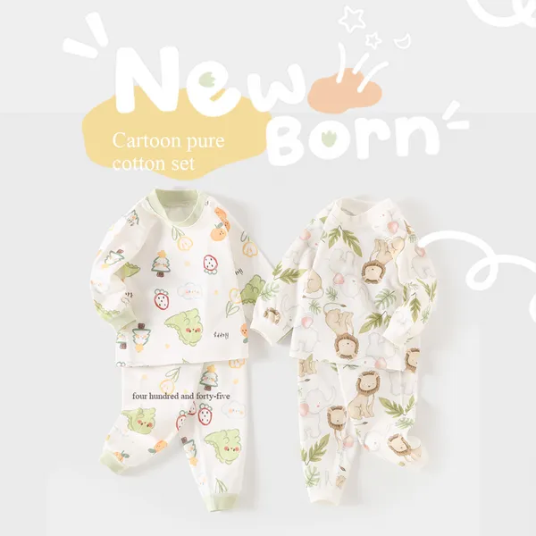 Cotton baby suit kids 2pcs set  belly protector long sleeve Children's pajamas home clothes with wholdsale