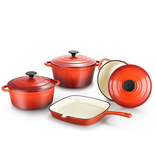 OEM набор из 4-х предметов керамического литья из красного эмалированного чугуна, набор неприлипающих сковородок, прямой поставщик из завода