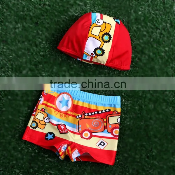 Promotional Fashion Yellow Cartoon Red Birds Little Boy Swimming Trunk Cap With Kids Bathing Swimwear Child Swimming Shorts photo-4