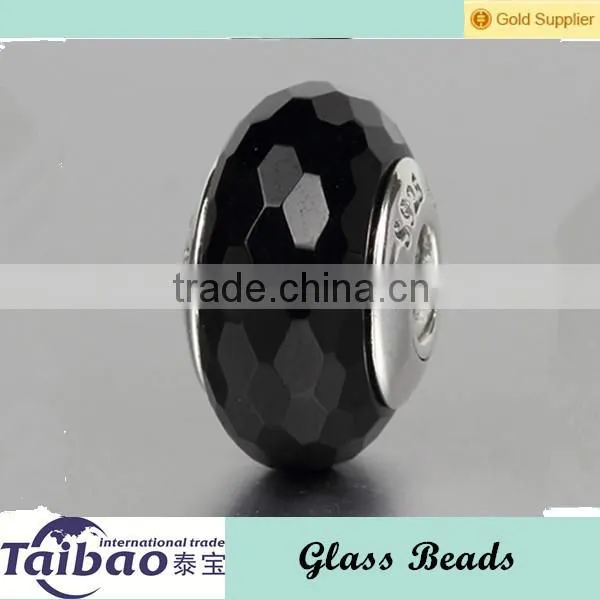 New Style Faceted Silver Charm With Black Murano Glass for DIY Bracelet