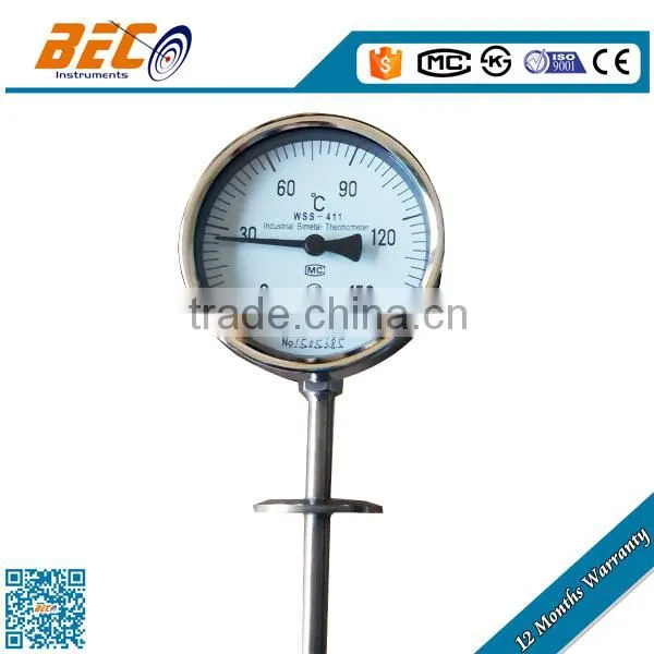 (WSS-414) 100mm Unique no Thread With Flange Connection Bimetal Galileo Type Kitchen Food Thermometer