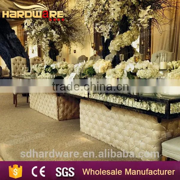 Iron Frame Fabric Base Glass Top Square Wedding Banquet Table