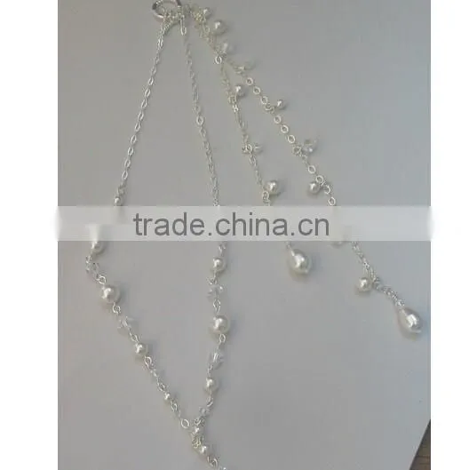 Women's Wedding Ivory Pearl Wedding Back Drop Bridal Necklace photo-2