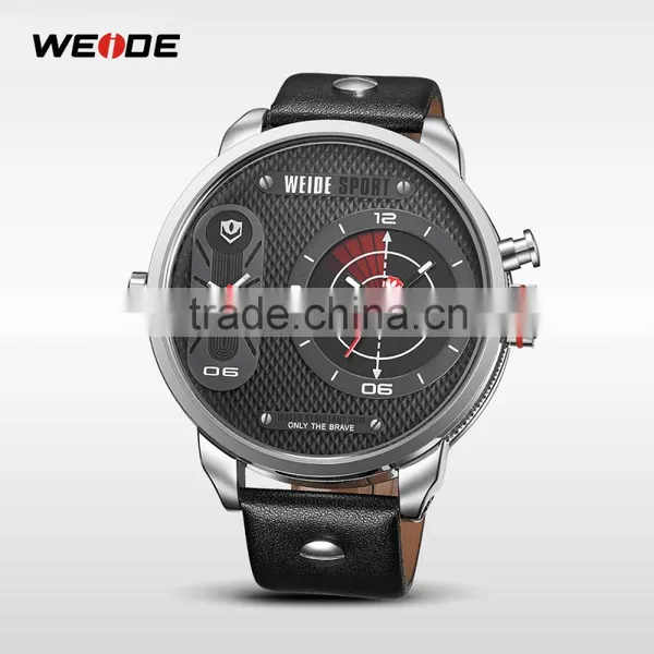 Weide Oversize Quartz Analog Dual Time Zone Digital Watches With Genuine Leather Band Water Resistant Watches Men .China photo-2