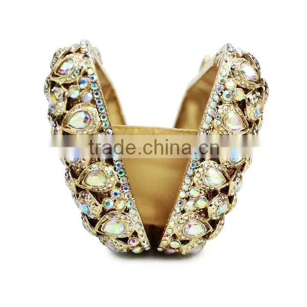 Gold Metal and AB Color Crystal Evening Clutch Bag Woman Handbag Ladies Party Bag (88162A-AB) photo-4