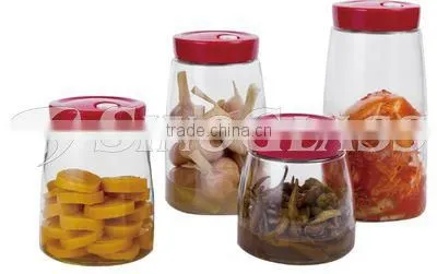 SINOGLASS 4 pcs PLASTIC lid EASY HANDLE auto air releasing preserving glass Storage canister jar set