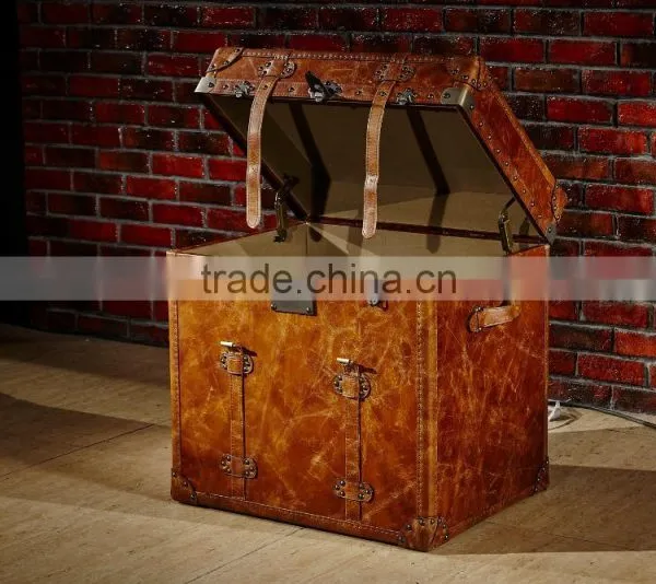 Vintage Brazil Imported Top Grain Genuine Leather Retro Trunk for Torage Function photo-2