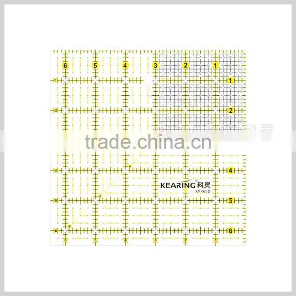 Kearing China Factory Direct Sell Transparent Plastic Patchwork Acrylic Ruler ( 6.5'' * 6.5'' ) & Quilt Sew Ruler # KPR65D photo-2