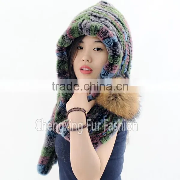 CX-C-242M Hand Knitted Women Real Rex Fur Animal Cap photo-3