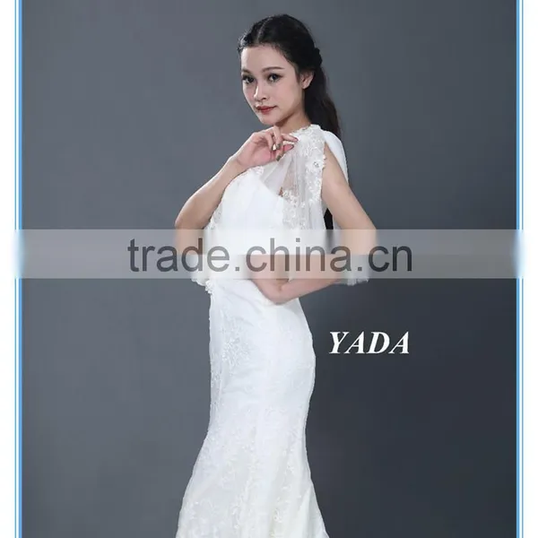 New Arrival One Shoulder Lace Hand Rosa Appliques Beaded Wedding Dresses Mermaid photo-6