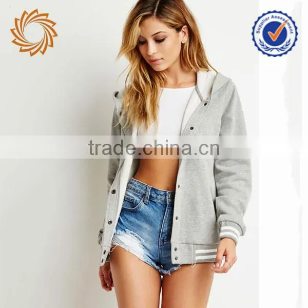 Custom 100%coton Winter Warm Women Fleece Jacket Snap Button With Hood photo-3