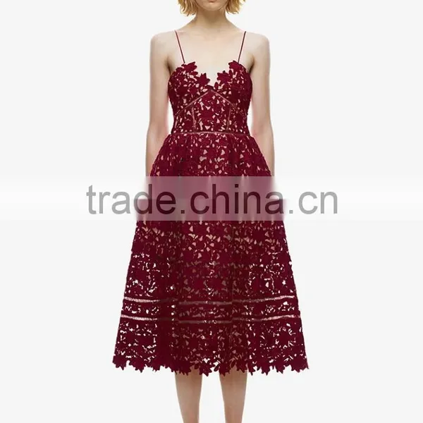2016 New Handmade White Red Sexy Deep V-neck Flower Lace Dress Runway Elegant Dresses Hollow Out Long Dress Shoulder-Straps photo-3