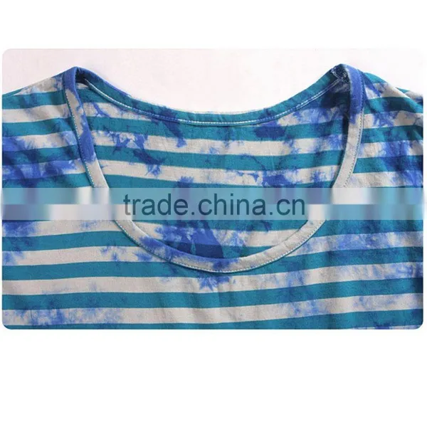 Young Girls Popular Good Sale Short Sleeve Splash-ink Colorful Striped Dress Shirt photo-3