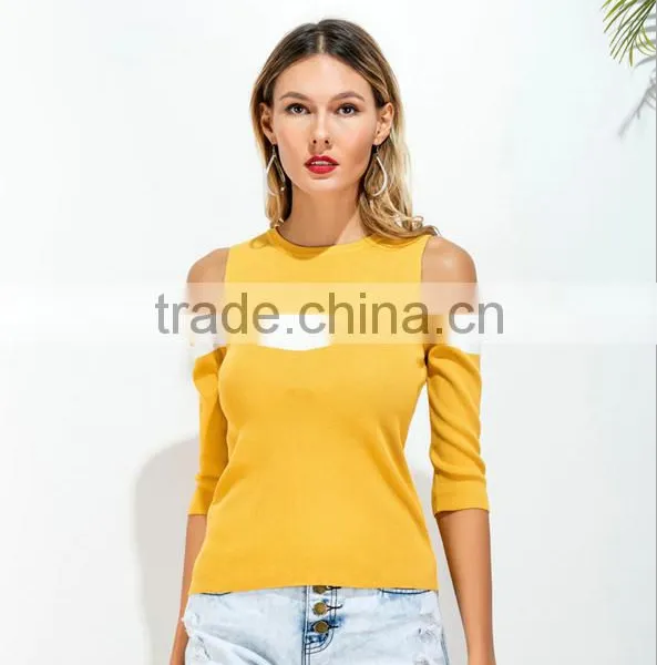 Foreign Trade New Europe and the United States Color Matching Off-the-shoulder Joker Knitwear Fashion photo-2