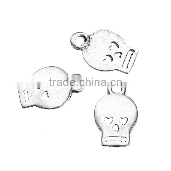 Zinc Based Alloy Halloween Charms Skeleton Skull Antique Silver Heart 15mm x 9mm photo-3