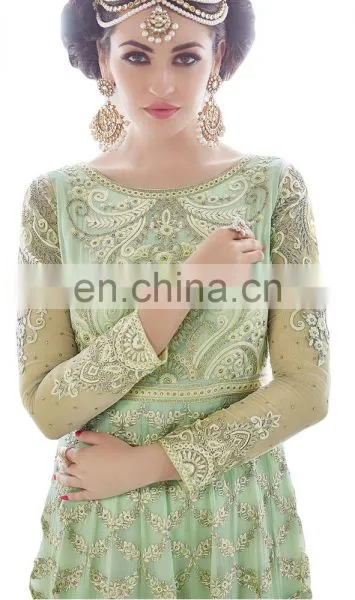 2017 Women's Party Wear Net Heavy Embrodiery Anarkali Suits Dress Material (Semi-Stitched Suits 2017) photo-2