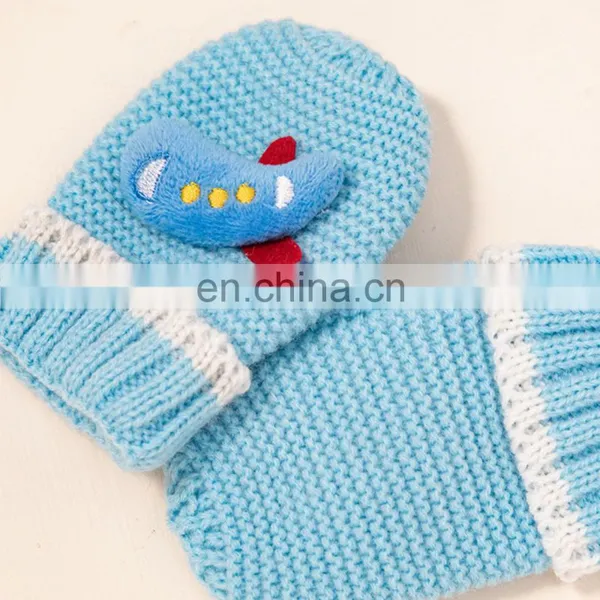 0 ~ 24 Months Knitted Warm Winter Hats and Gloves Sets Baby Beanie Knit Hat photo-5