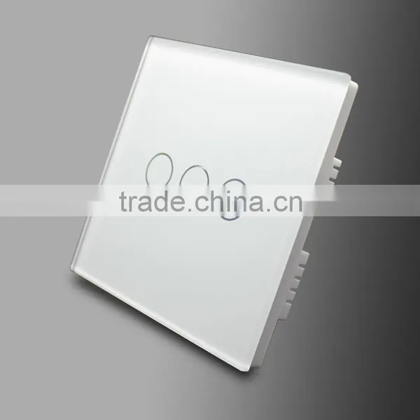3 Gang Black Crystal Glass Panel Touch Wall Light Switch With Remote Control photo-3