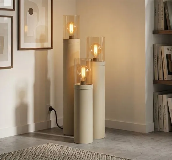 Minimalist Tube Floor Lamp With Amber Glass Cylinder – E27 photo-2
