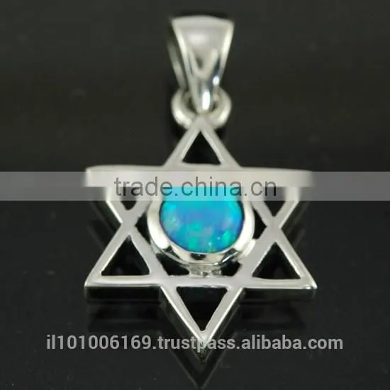 Small, Opal Star of David Sterling Silver Pendant, P402 photo-2
