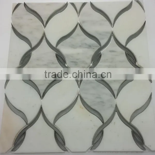 Accurate Water Jet Glass Cutting Milky White Color Tile Mix