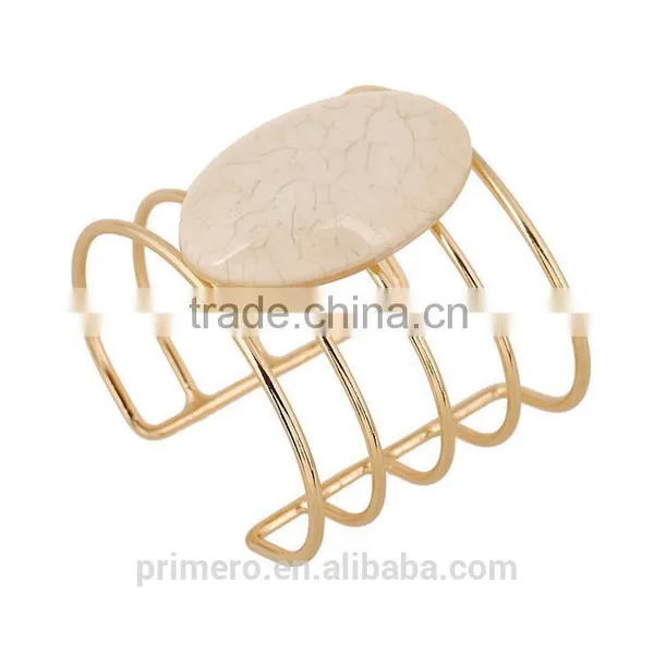 Fashion Unique Exaggerated Natural Stones Plated Gold Hollow Bracelet Bangles Jewelry photo-6