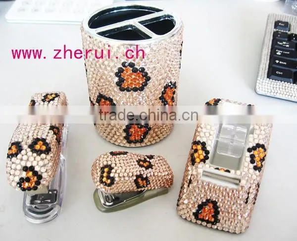 fashion bling rhinestone pen holder and stapler sets
