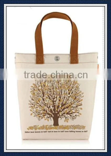 High Quality Canvas Shopping Bag Tote Bag With Genuine Leather Handles