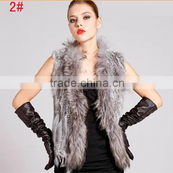 2016 High -end Kintted Rabbit Fur Vest With Raccoon Collar photo-5