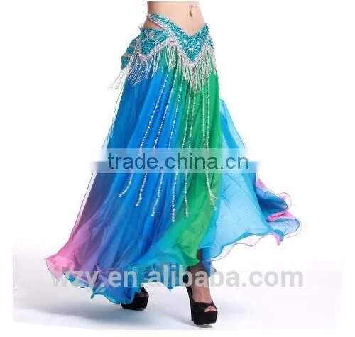 Two Layers Chiffon Colorful Silt Dress Long Sexy Belly Dance Skirt for Belly Dancer photo-4