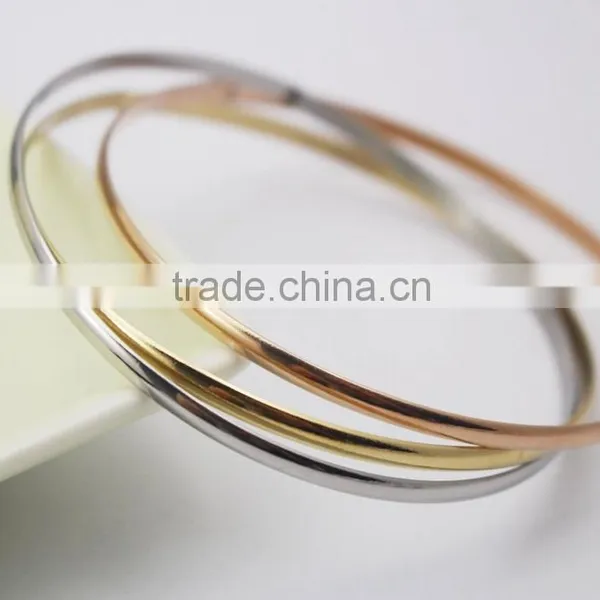 3 Color Smooth Fashion Wedding Bangle 3pcs/set Silver Gold and Rose Gold Plated Simple Wiring Bracelet Wristband Wire Bangles photo-5