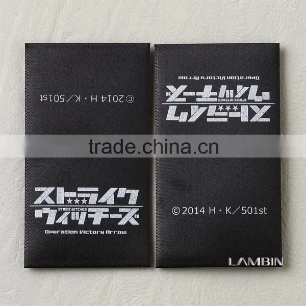 High Density Black Damask Printed Label for Trousers Silk Screen Printed Black Satin Ribbon Labels for Clothing photo-3