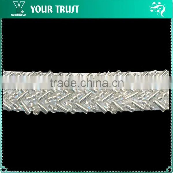 Clear Rhinestone Cup Gold Gold Chain Gold Metallic Thread White MeshTrimming photo-2