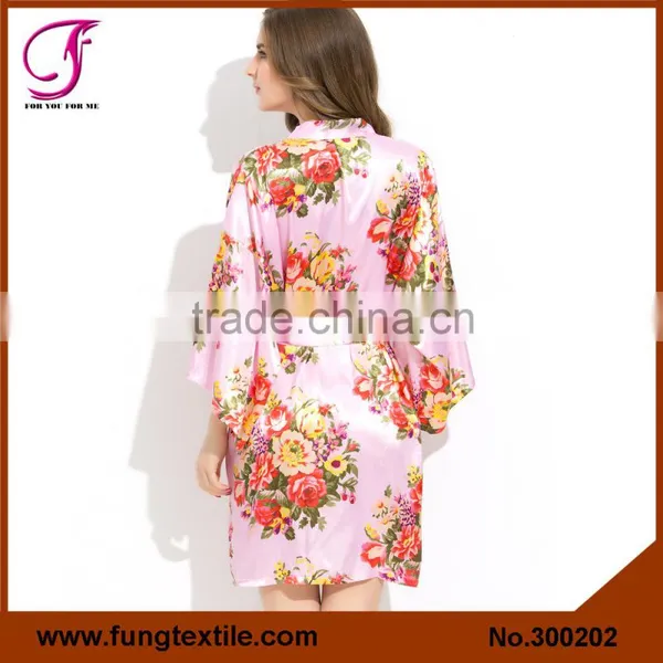 Fung 3002 Woman Polyester Satin Floral Bath Robe For Wedding Party photo-3